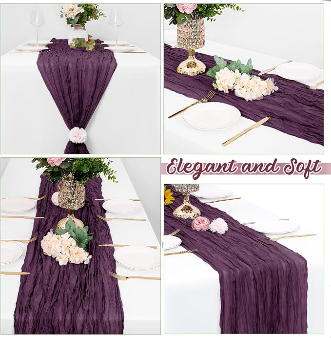 8 Pack Dark Purple Cheesecloth Table Runners 20x120 Inch Gauze Table Runner - Image 4