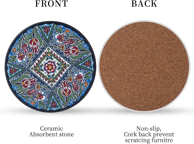 Ceramic Coasters Absorbent Non Slip 6pcs 4 Inch Coaster Turkish | Drink Coasters - Image 4