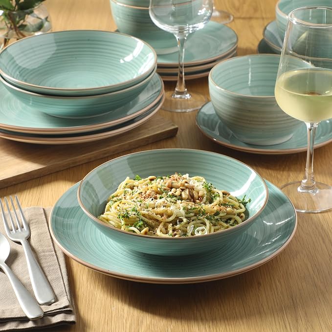 Gibson Home Stonebury 16 Piece Plates and Bowls Teal Dishes - Image 5