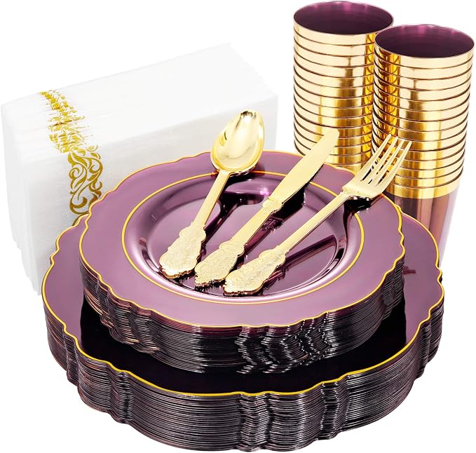 KIRE 210Pcs Purple Plastic Plates by KIRE