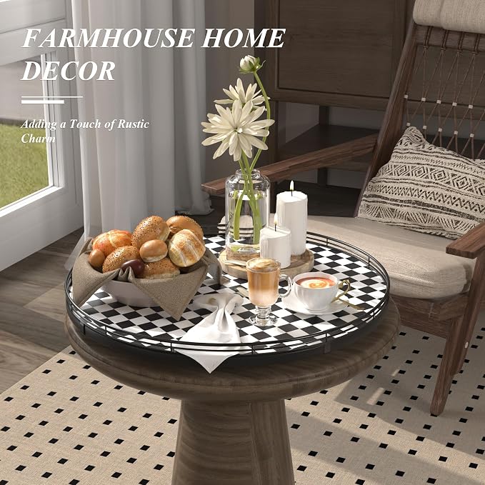 AMH18-Inch Black and White Checkerboard Lazy Susan Decorative Tray | Smooth - Image 4