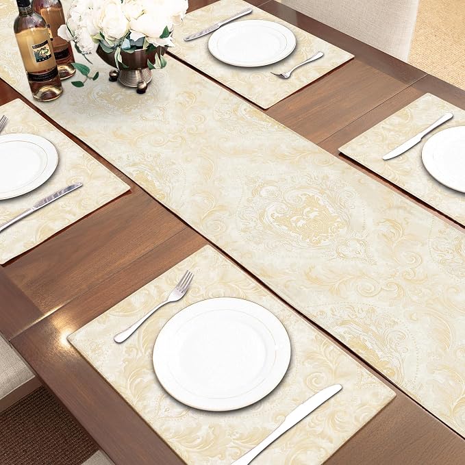 Loom and Mill Elegant Damask Table Runner 13x90 inch, Champagne Gold | Double - Image 6