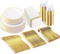 SUT 350 PCS Elegant White and Gold Disposable Dinnerware Set by SeeYouTomorrow