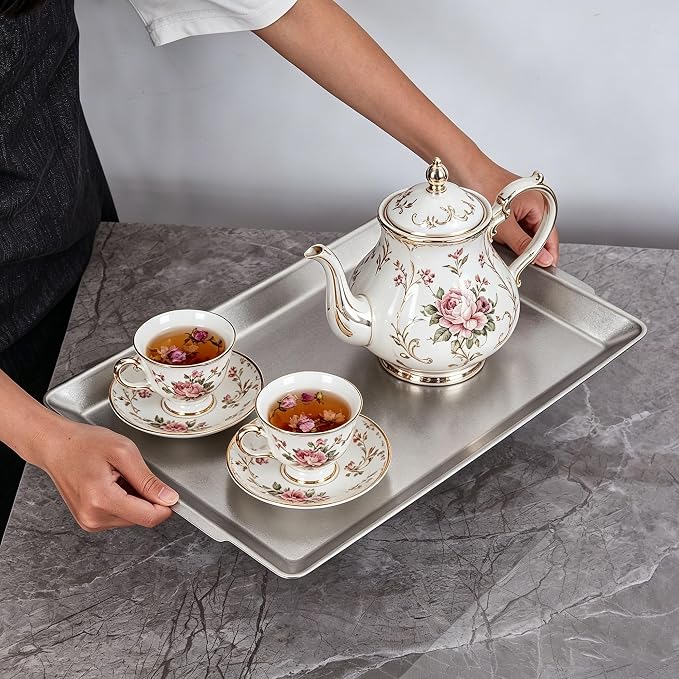 15.8" x 9.5" Large Serving Trays Vintage Style Stainless Steel Heavy-Duty Large - Image 4
