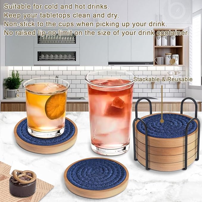 Eykao 6 Pack Coasters for Drinks Absorbent, Wooden Coasters for Coffee Tables - Image 4