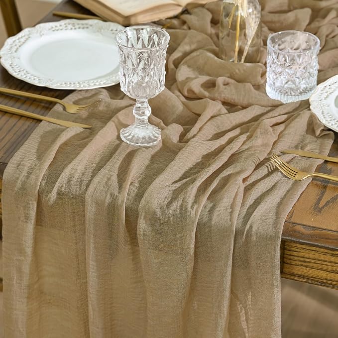 Artoid Mode 6PC Boho Cheesecloth Gauze Sand Wedding Table Runner, 120 Inch by ArtoidMode
