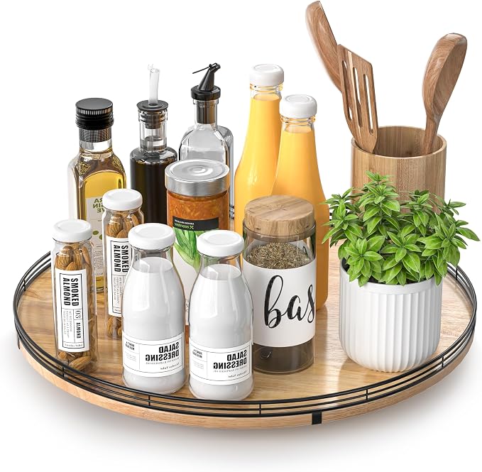 AMH 16-Inch Farmhouse Oak Lazy Susan Organizer by AMH