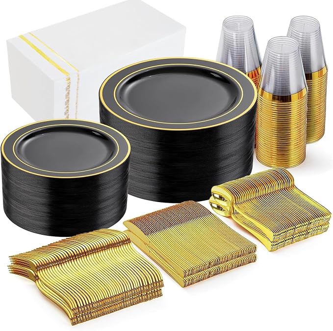 GATHER 350PCS Black Plastic Plates by Gather