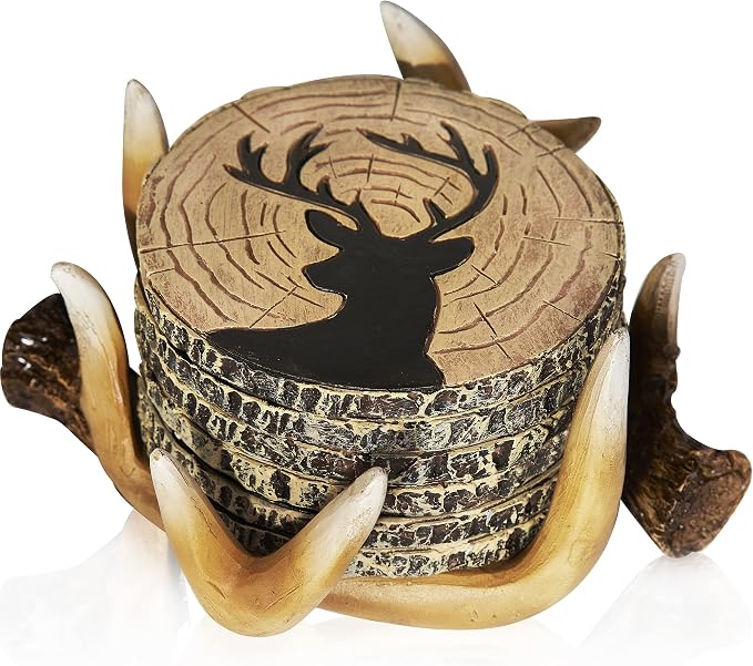 Deer Antlers Coaster Set of 6 – Handcrafted Deer Antler Decor and Man Cave Gifts by CabinObsession