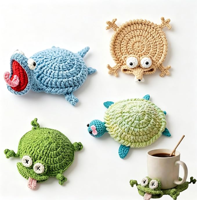 Splat Crochet Coasters, Splat Coasters, Funny Crochet Coasters, Crochet Animal by Unknown