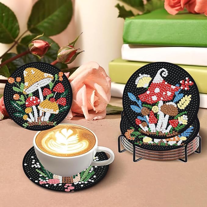 8 PCS Mushrooms Diamond Art Coasters Kits Cute Diamond Painting Coaster | - Image 5