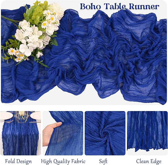 10 Pack Royal Blue Cheesecloth Table Runner 10FT Boho Gauze Fabric Table Runner - Image 3