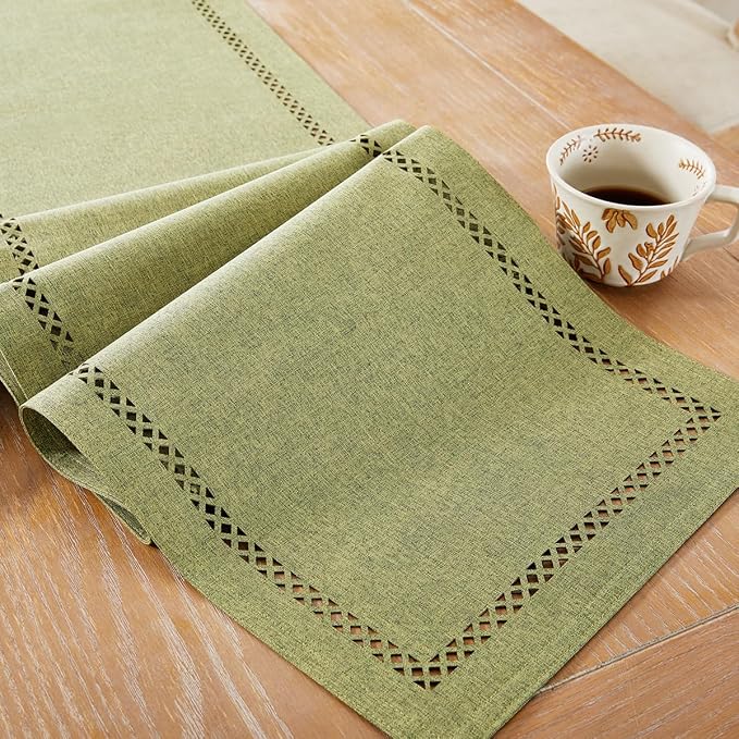 Rustic Burlap Table Runner, Sage Green Table Runners 72 inches Long | Double by Aoztio
