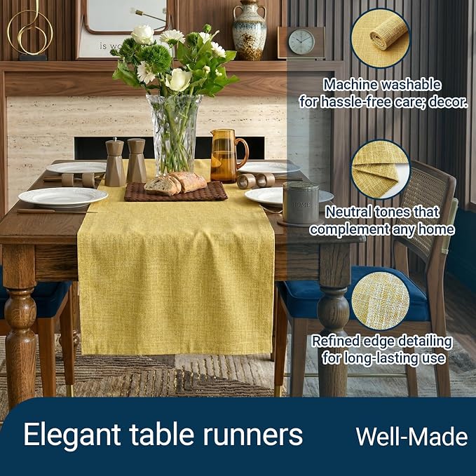 Q&J Fabric Co. Linen-Textured Table Runner 1 Pack 13x84 Inch Gold | Polyester - Image 2