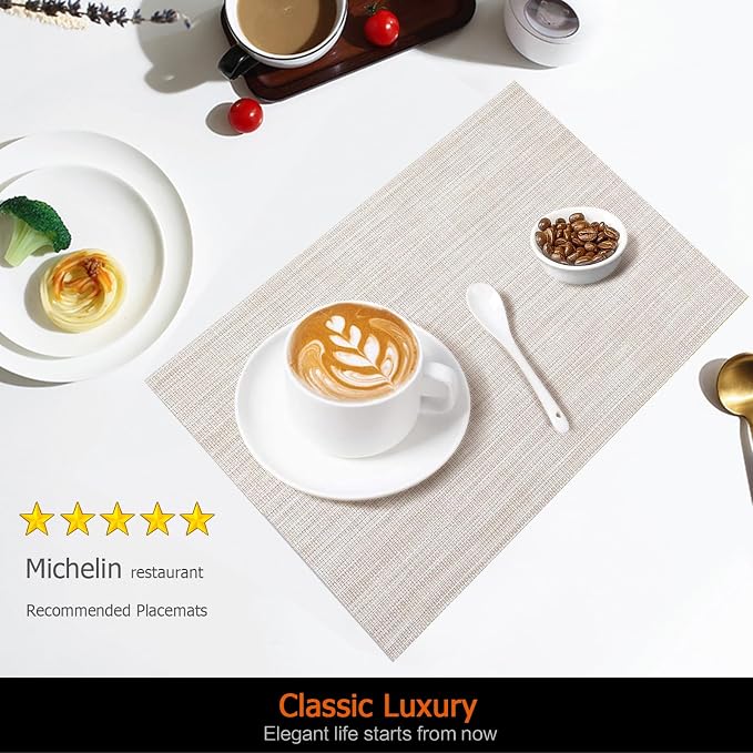 Beige Vinyl Placemats Set of 12, Heat Resistant Table Placemats | 18x12 inch - Image 2
