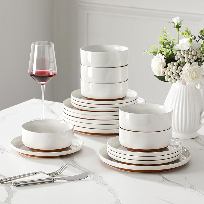 MALACASA Plates and Bowls Sets, 18 Pieces Modern Ceramic Dinnerware Set - Image 6