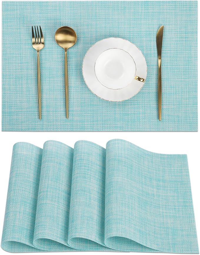 SHACOS Placemats Set of 4 Woven Vinyl Place Mats Wipeable Heat Resistant by SHACOS