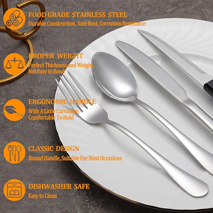 36 Pcs Silverware Set with Steak Knives - Image 3