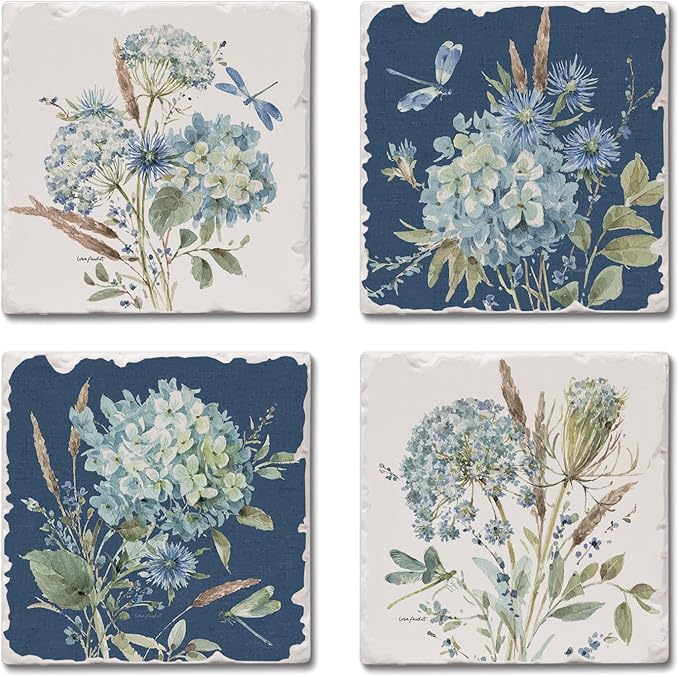 Thirstystone Bohemian Blue 4 Pack Assorted Tumbled Tile Stone Coasters | 4" by CounterArt