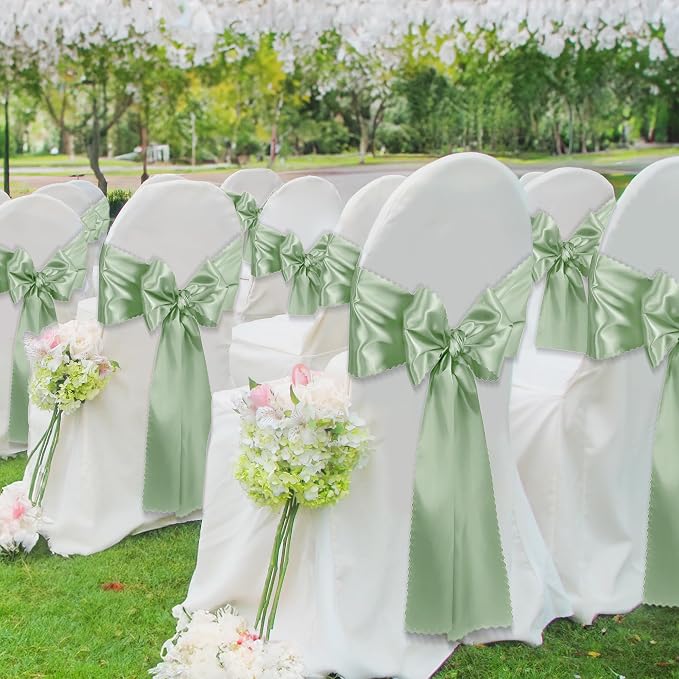 VACVELT Sage Green Satin Table Runners, 12x72 Inch, 6 Pack, Scalloped Edge | - Image 4