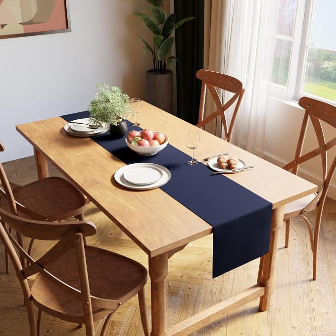 Encasa XO Table Runner, Yarn Dyed Ribbed Cotton 13"x79" | Solid Navy Blue - Image 2