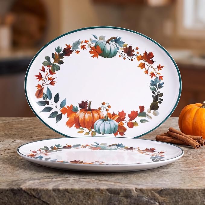 Fall Pumpkin Melamine Oval Serving Platters, 2 Pack 14" Party Trays | - Image 6