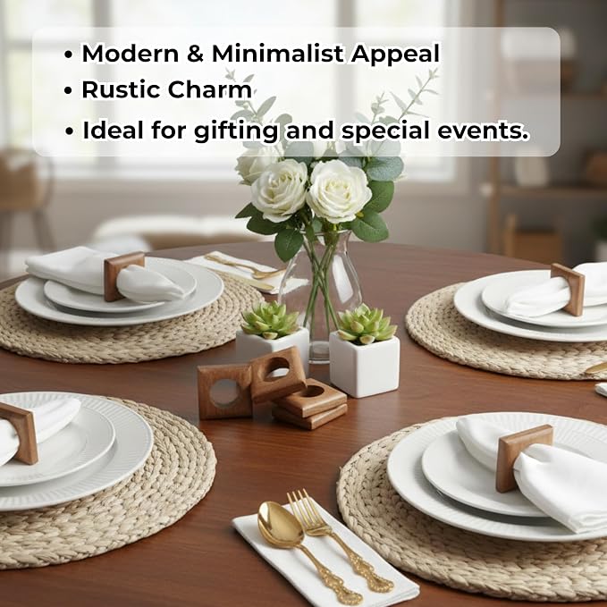 Acacia Wood Napkin Rings, 2.5x2.5x0.75 in, rustic farmhouse decor - Image 7