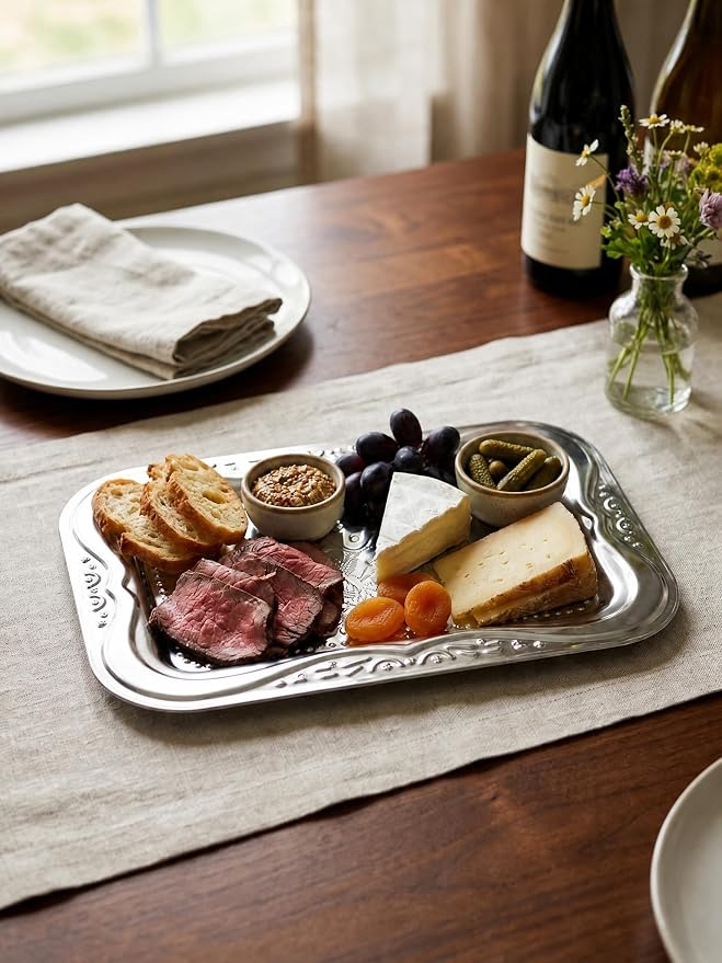 4 Pack Silver Serving Trays, Lightweight Vintage Tea Display Tray - Image 9