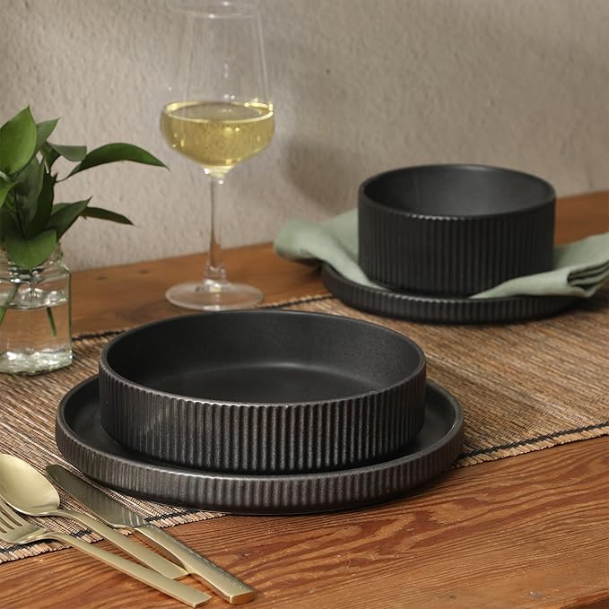 Gibson Elite Deerfield 16-Piece Stoneware Dinnerware Set – Matte Black Reactive - Image 5