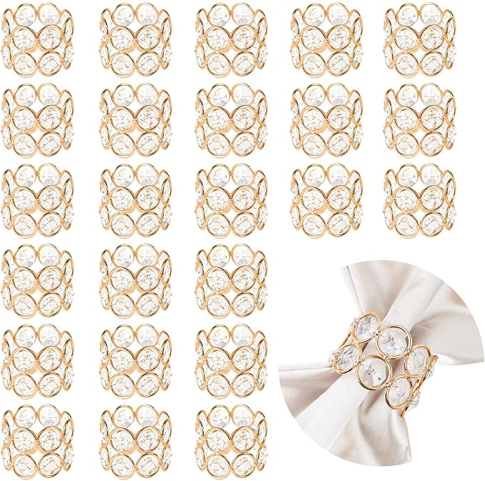 Crystal Metal Napkin Rings Set, Elegant Wedding/Party Table Decor, Shiny by kehail