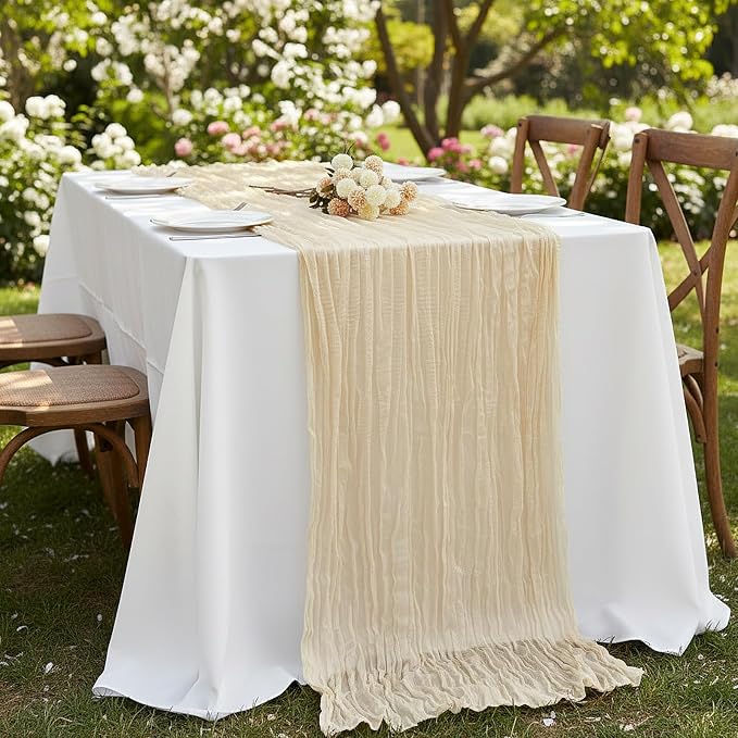 1 Pack Ivory Cream Cheesecloth Table Runner 120 Inch Boho Wedding Decor | - Image 8