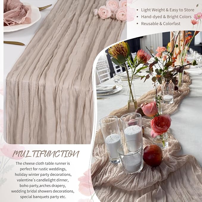 Showgeous 18 Pack Rosy Brown Cheesecloth Table Runner, 17 x 108 Inches | Boho - Image 5