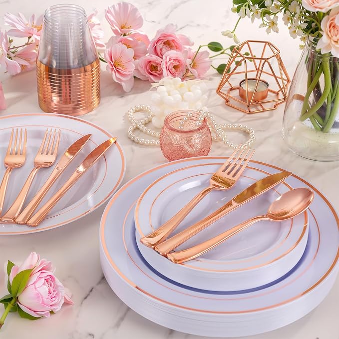 WELLIFE Rose Gold Plates, cups and cutlery - Image 2