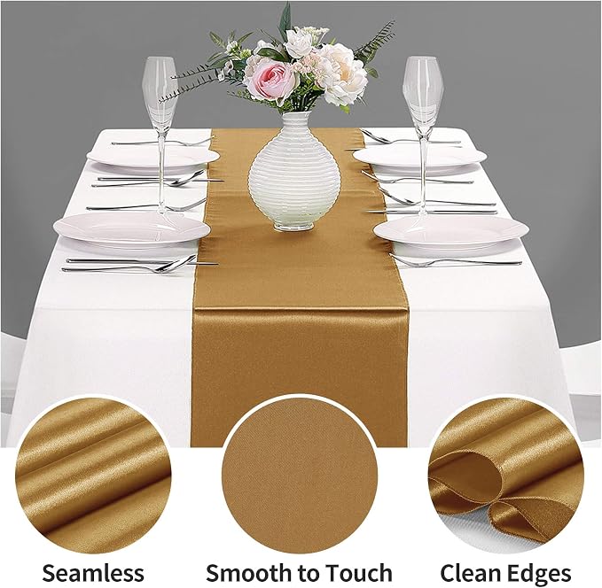10-Pack Satin Table Runner Old Gold 12 x 108 inches Long, Table Runners - Image 3