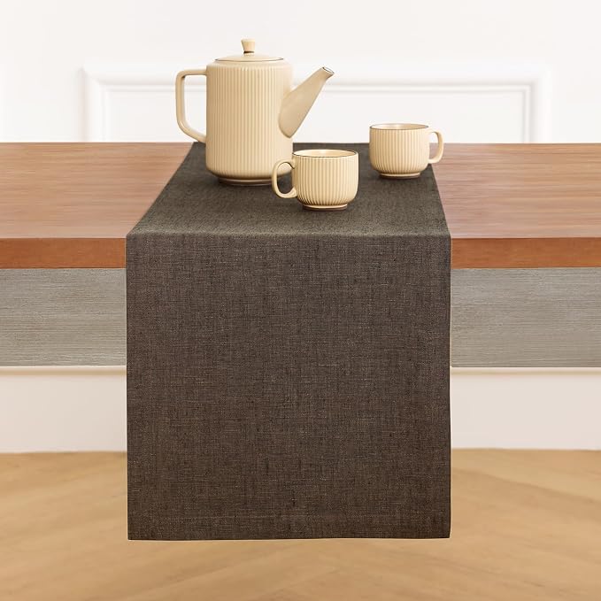 Solino Home 100% Pure Linen Dining Table Runner Brown, Athena 14 x 90 in | - Image 2