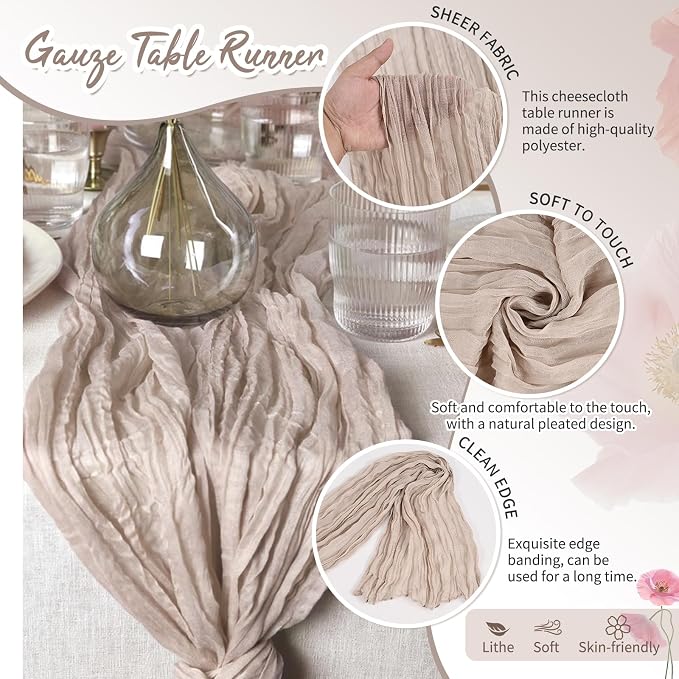 Showgeous 18 Pack Rosy Brown Cheesecloth Table Runner, 17 x 108 Inches | Boho - Image 3
