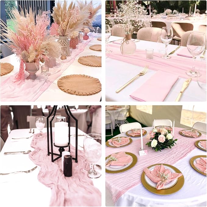 10 Pack Light Pink Cheesecloth Table Runner 10FT Boho Gauze Fabric Table Runner - Image 7