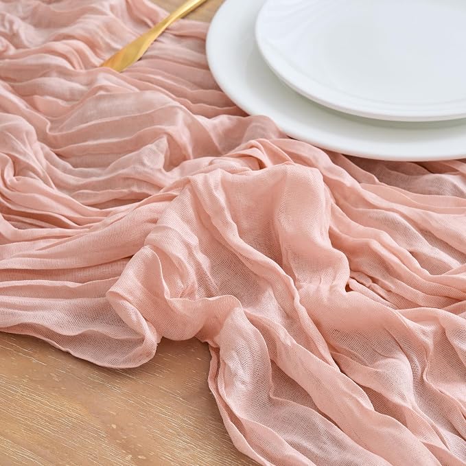 Asee'm 2pcs Cheesecloth Table Runner 120 Inches Dusty Pink Boho Gauze Cheese - Image 4