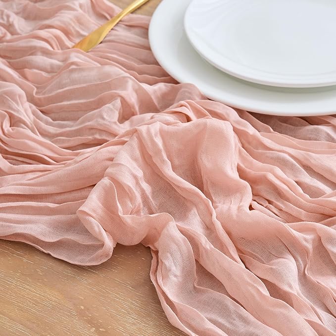 Asee'm 6pcs Dusty Pink Cheesecloth Table Runner Summer 10FT Gauze Rustic | Boho - Image 4