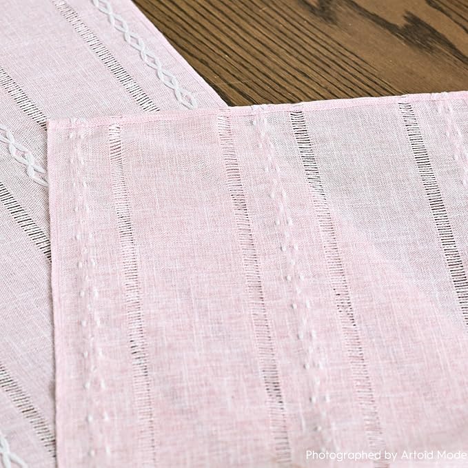 Artoid Mode Pink Rustic Cotton Linen Table Runner, Seasonal Embroidered Hollow - Image 7