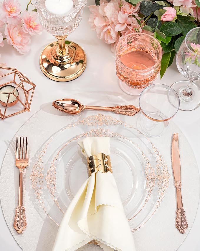 Nervure 350Pcs Rose Gold Plates, Disposable Dinnerware Set - Image 4