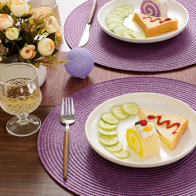FunWheat Round Braided Placemats Set of 6 Table Mats - Image 7