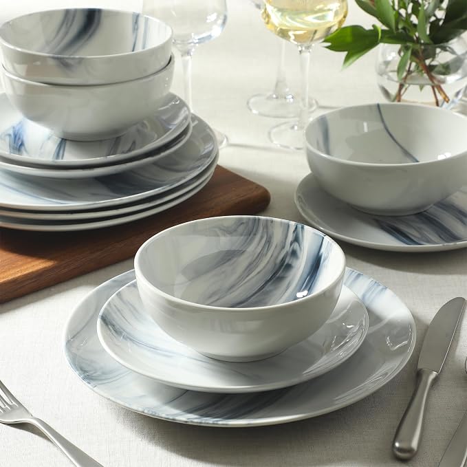 Gibson Home Cloudlight 12 Piece Plates and Bowls Dishes Blue and White - Image 6