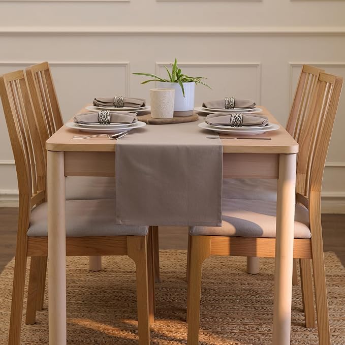 Encasa XO Table Runner, Cotton Canvas Dining Runner 13"x72" | Beige, 180 GSM - Image 4