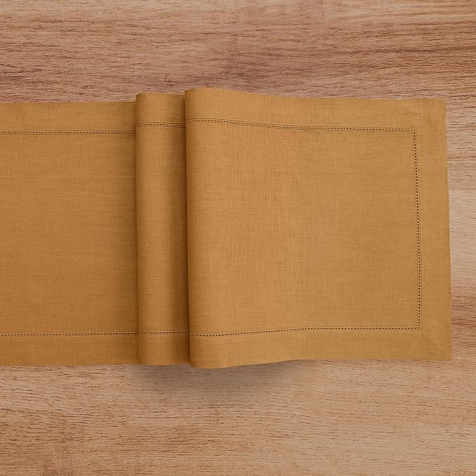 Solino Home 100% Pure Linen Table Runner Brown Sugar Hemstitch, 14 x 48 in | - Image 4