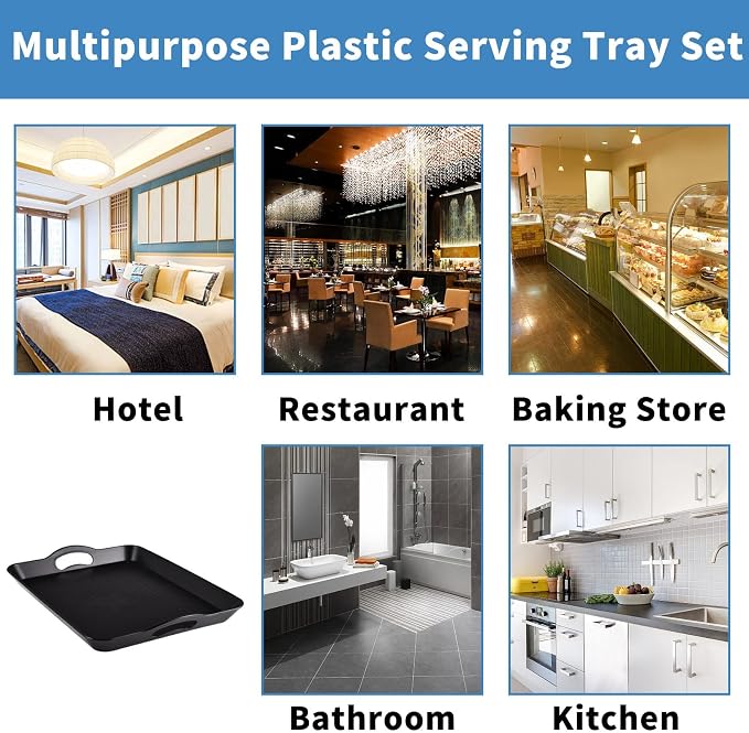 Plastic Tray with Handles, 2 Pack Multi-Purpose Rectangular Non Slip Restaurant - Image 5