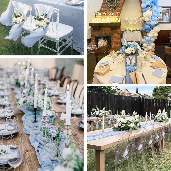 10 Pack Dusty Blue Cheesecloth Table Runner 35x120 Inch, Boho Rustic Semi Sheer - Image 5