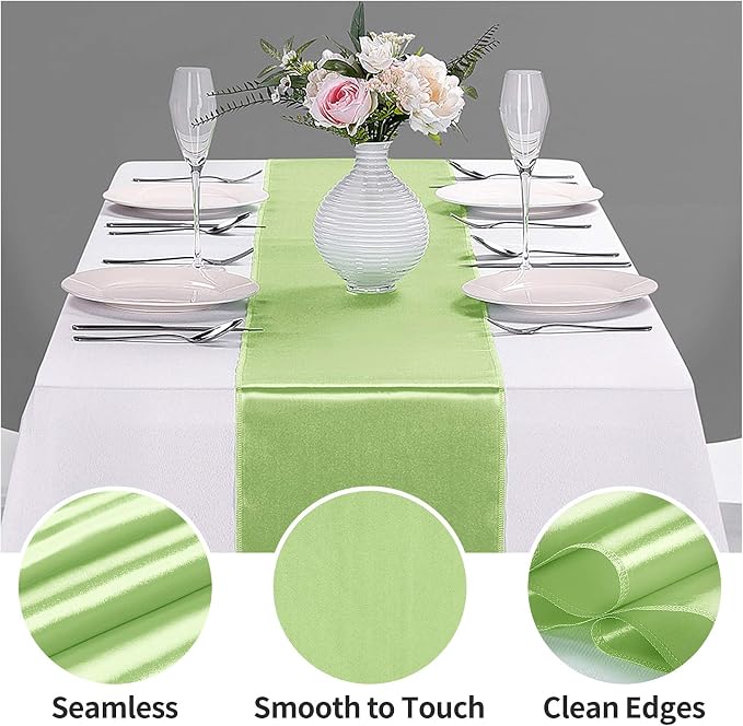 5-Pack Satin Table Runner Light Green 12 x 108 inches Long, Table Runners - Image 3