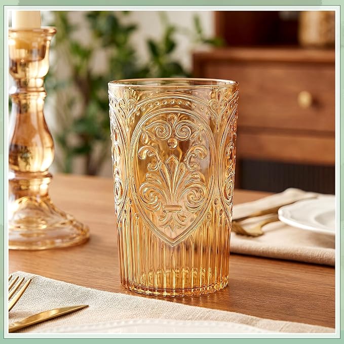 24 Pcs 16 oz Plastic Vintage Drinking Glasses Stemless Ribbed Highball Glasses - Image 4