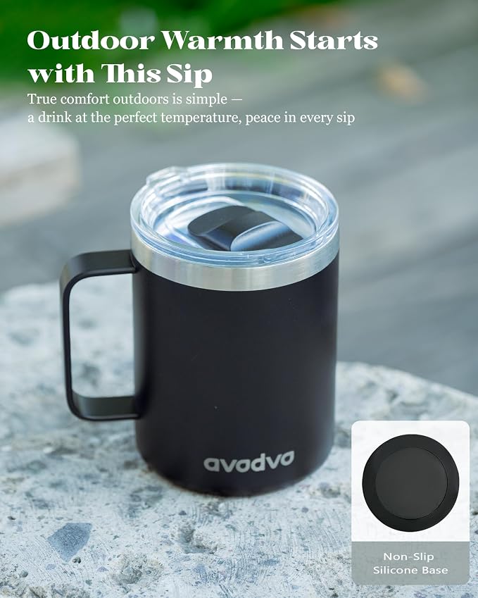 12oz Insulated Coffee Mug with Lid – Includes Two Lids, Stainless Steel Coffee - Image 7